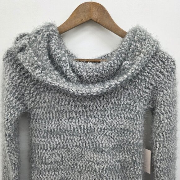 NEW Lauren Conrad Gray Eyelash Cowl Neck Sweater Womens Size S Soft Cozy Fuzzy - Picture 8 of 15